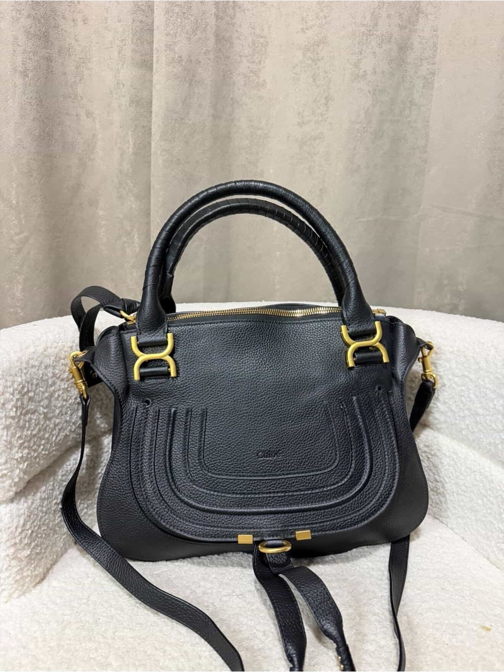 Chloe Black Leather Satchel with Gold-Tone Hardware